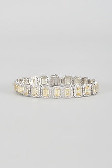 White Finish Yellow Swarovski Zirconia Tennis Bracelet In Sterling Silver