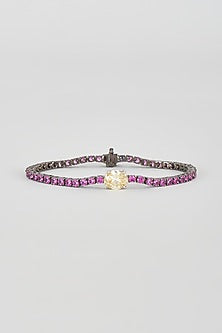 Black Rhodium Finish Red & Yellow Swarovski Zirconia Tennis Bracelet In Sterling Silver