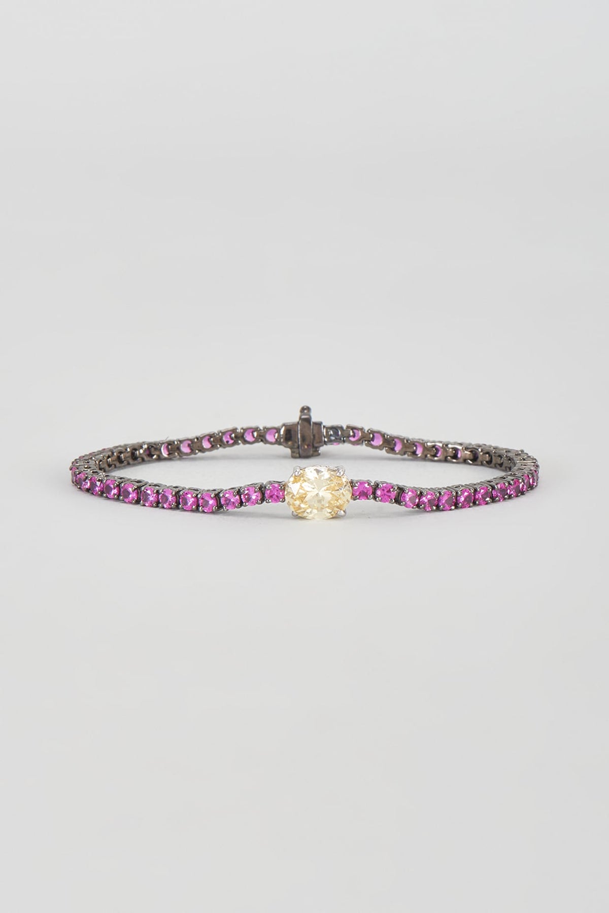 Black Rhodium Finish Red & Yellow Swarovski Zirconia Tennis Bracelet In Sterling Silver
