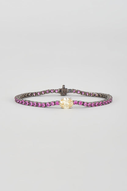 Black Rhodium Finish Red & Yellow Swarovski Zirconia Tennis Bracelet In Sterling Silver