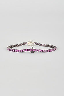 Black Rhodium Finish Red & Yellow Swarovski Zirconia Tennis Bracelet In Sterling Silver