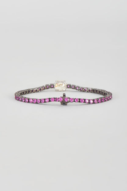 Black Rhodium Finish Red & Yellow Swarovski Zirconia Tennis Bracelet In Sterling Silver