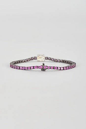 Black Rhodium Finish Red & Yellow Swarovski Zirconia Tennis Bracelet In Sterling Silver