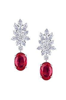 White Finish Ruby Stone & Swarovski Zirconia Dangler Earrings In Sterling Silver