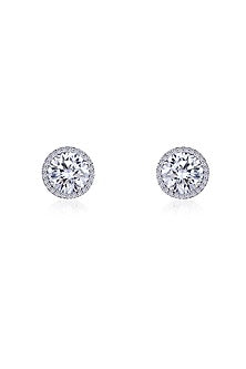 White Finish Round-Shaped Swarovski Zirconia Stud Earrings In Sterling Silver