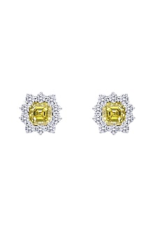 White Finish Yellow & White Swarovski Zirconia Ear Clips In Sterling Silver