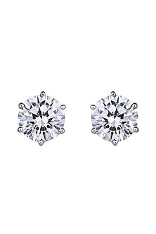 White Finish Round-Shaped Swarovski Zirconia Stud Earrings In Sterling Silver