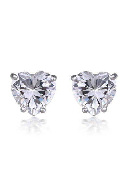 White Finish Heart-Shaped Swarovski Zirconia Stud Earrings In Sterling Silver