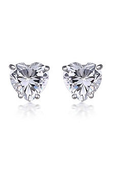White Finish Heart-Shaped Swarovski Zirconia Stud Earrings In Sterling Silver