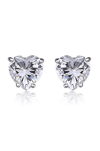 White Finish Heart-Shaped Swarovski Zirconia Stud Earrings In Sterling Silver