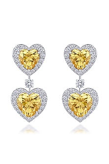 White Finish Yellow & White Swarovski Zirconia Dangler Earrings In Sterling Silver