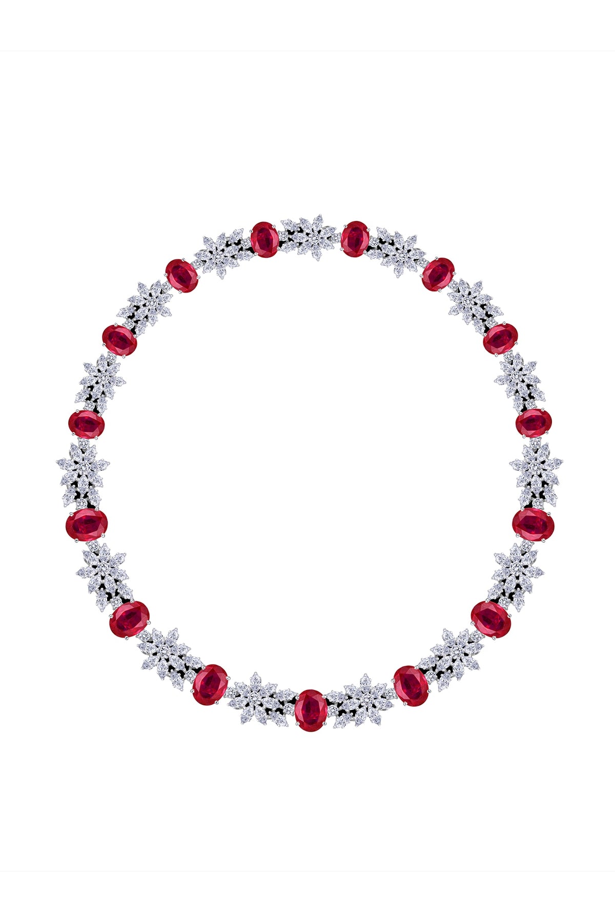 White Finish Ruby Stone & Swarovski Zirconia Necklace In Sterling Silver
