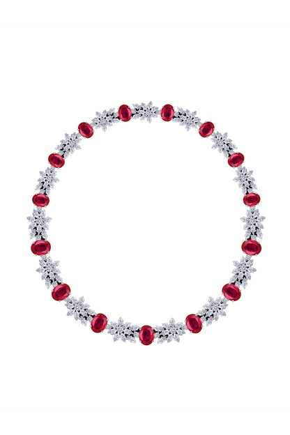 White Finish Ruby Stone & Swarovski Zirconia Necklace In Sterling Silver