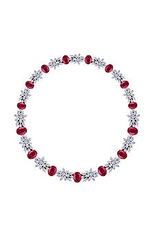 White Finish Ruby Stone & Swarovski Zirconia Necklace In Sterling Silver
