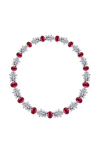 White Finish Ruby Stone & Swarovski Zirconia Necklace In Sterling Silver