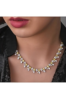 White Finish Yellow & White Swarovski Zirconia Necklace In Sterling Silver