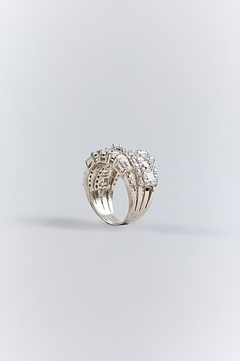 Silver Finish White Stone Ring In Sterling Silver