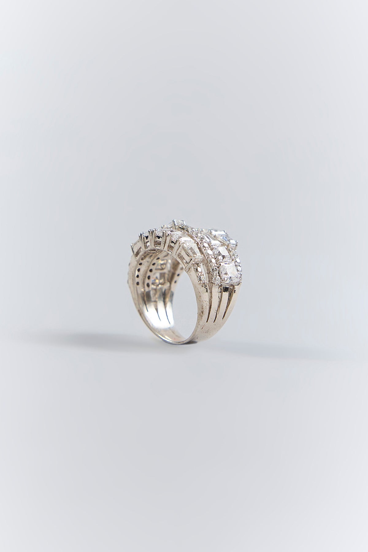 Silver Finish White Stone Ring In Sterling Silver