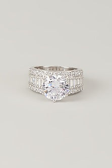 White Finish White Stone Ring In Sterling Silver