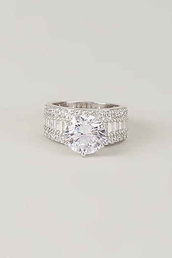 White Finish White Stone Ring In Sterling Silver