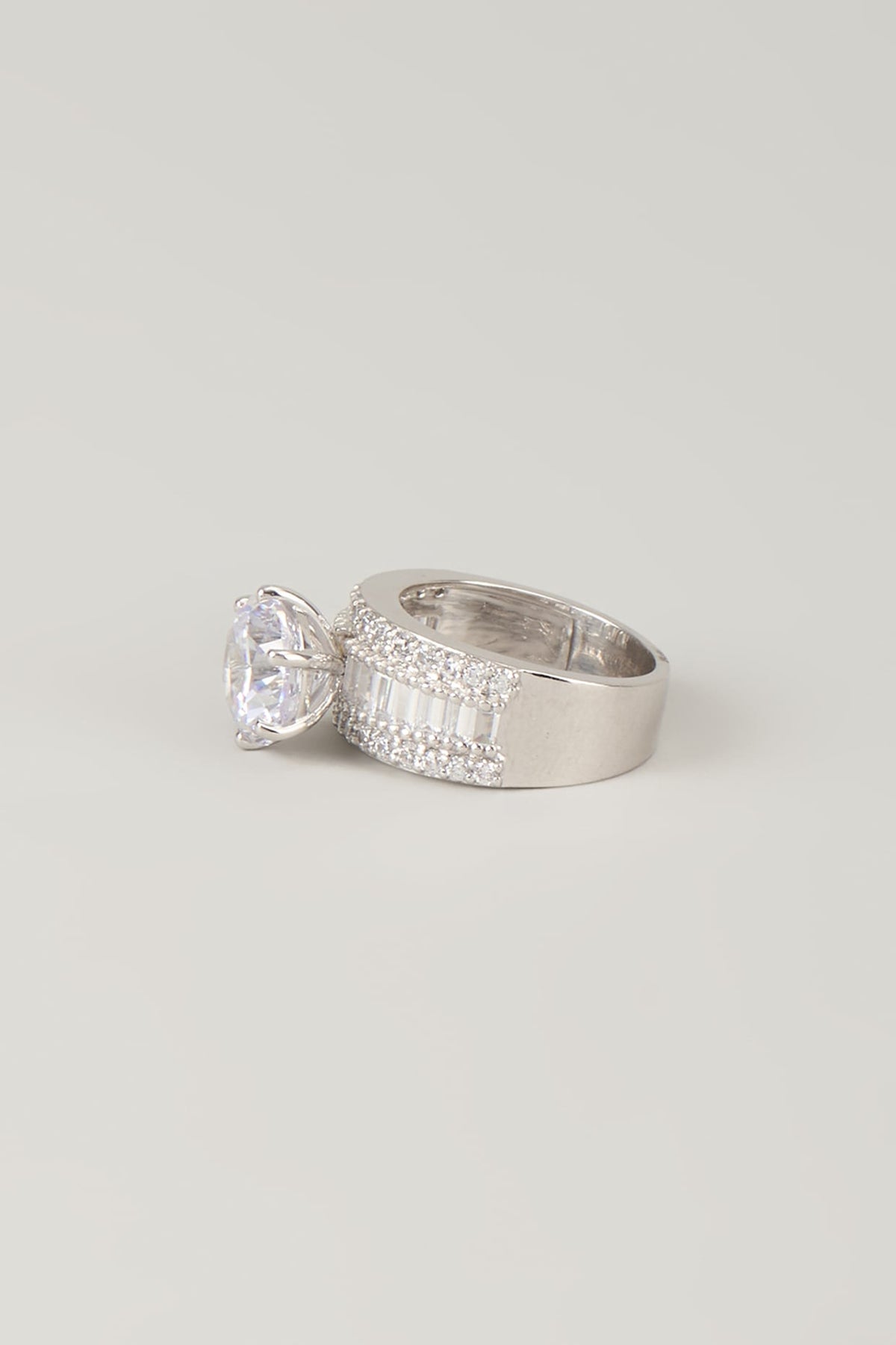 White Finish White Stone Ring In Sterling Silver