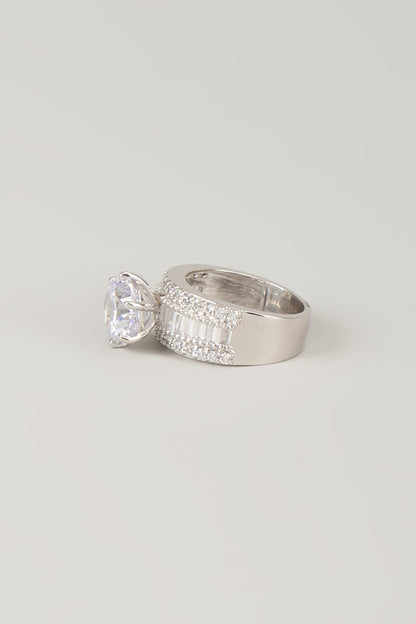 White Finish White Stone Ring In Sterling Silver