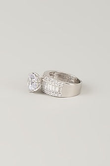 White Finish White Stone Ring In Sterling Silver