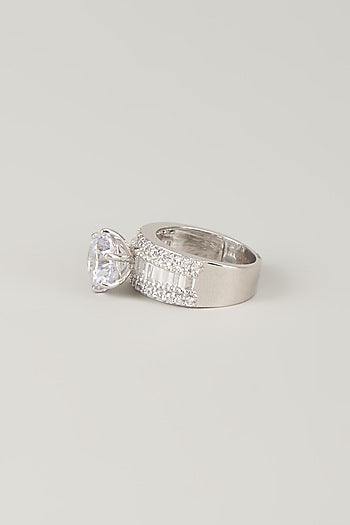 White Finish White Stone Ring In Sterling Silver