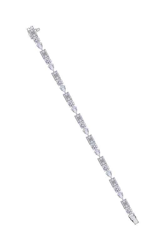 White Finish Swarovski Zirconia Solitaire Bracelet In Sterling Silver