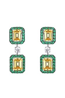 White Finish Green & Yellow Swarovski Zirconia Dangler Earrings In Sterling