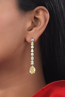 White Finish White & Yellow Swarovski Zirconia Dangler Earrings In Sterling Silver