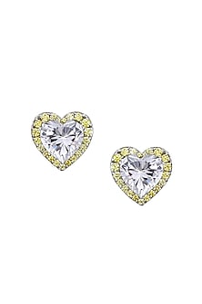 White Finish Yellow Swarovski Zirconia Heart-Shaped Earrings In Sterling Silver