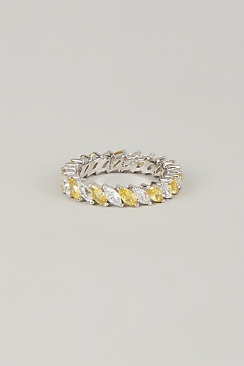 White Finish White Stone Ring In Sterling Silver