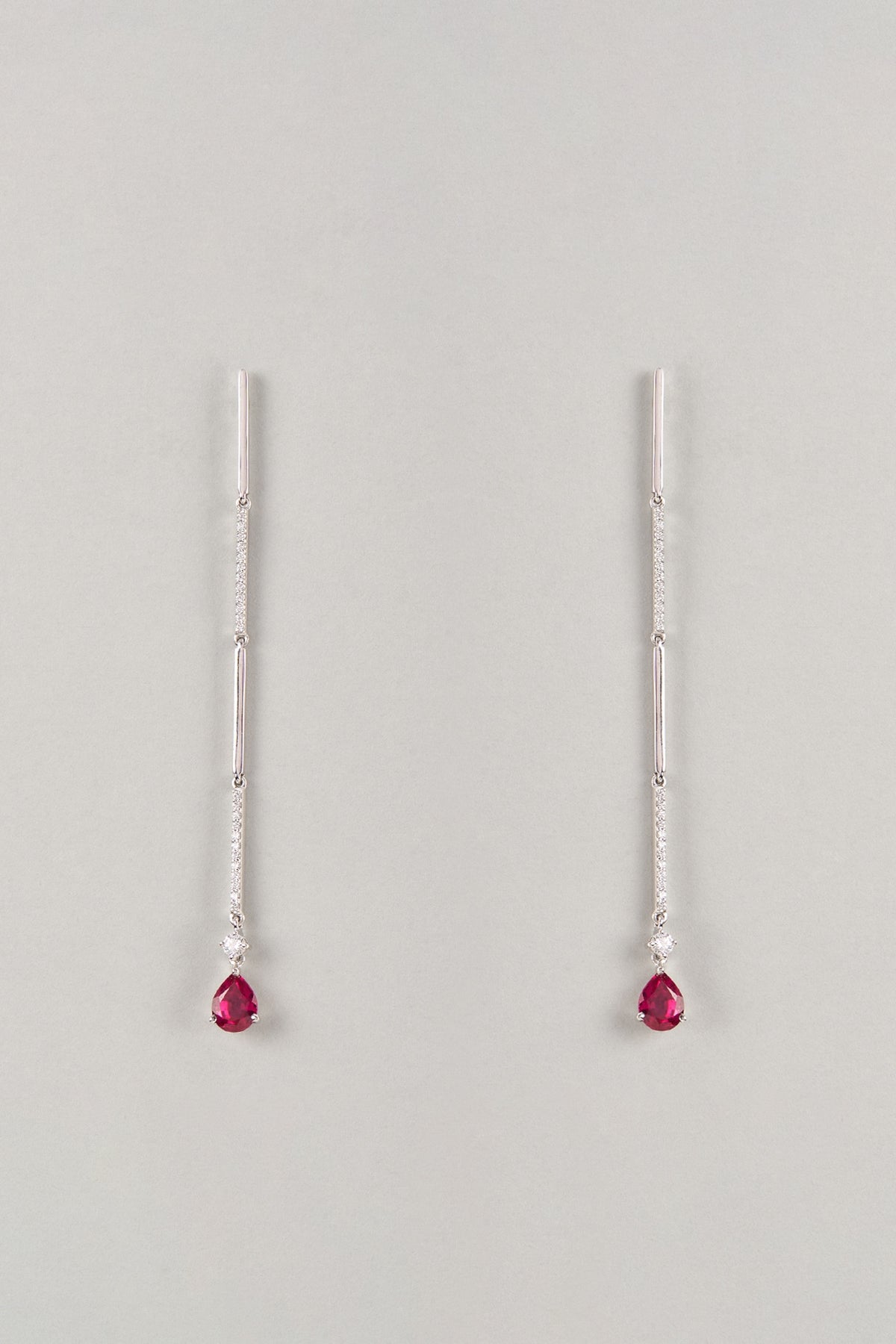 Silver Finish Zircon & Red Stone Dangler Earrings In Sterling Silver