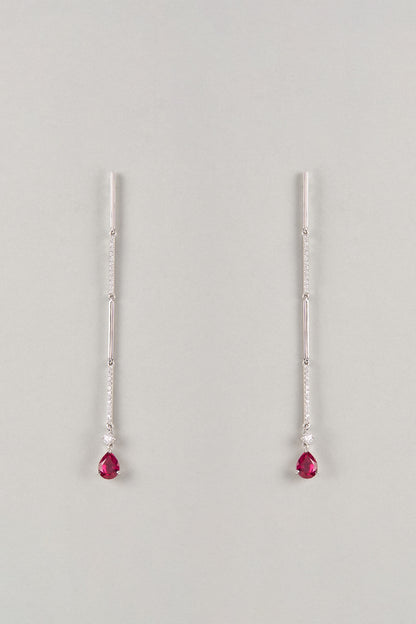 Silver Finish Zircon & Red Stone Dangler Earrings In Sterling Silver