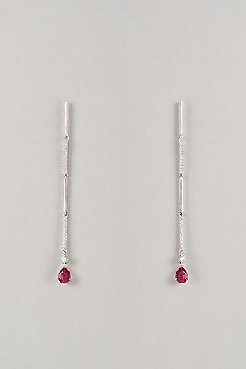 Silver Finish Zircon & Red Stone Dangler Earrings In Sterling Silver