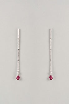 Silver Finish Zircon & Red Stone Dangler Earrings In Sterling Silver