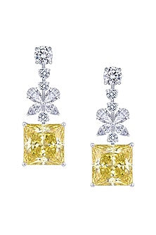 White Finish Yellow & White Swarovski Zirconia Earrings In Sterling Silver