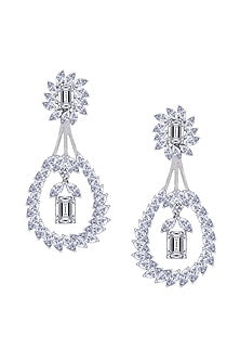 White Finish Swarovski Zirconia Dangler Earrings In Sterling Silver