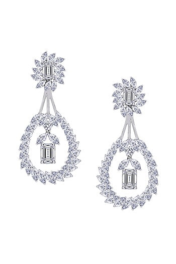 White Finish Swarovski Zirconia Dangler Earrings In Sterling Silver