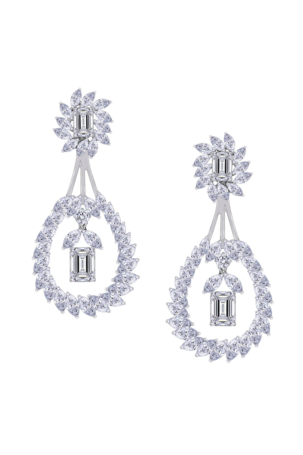 White Finish Swarovski Zirconia Dangler Earrings In Sterling Silver