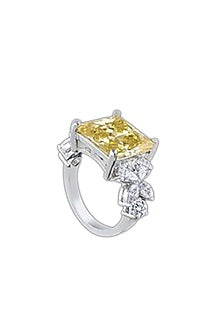 White Finish Yellow & White Swarovski Zirconia Ring In Sterling Silver
