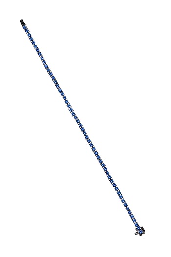 White FInish Mix-Shaped Sapphire Stone & Swarovski Zirconia Tennis Bracelet In Sterling Silver