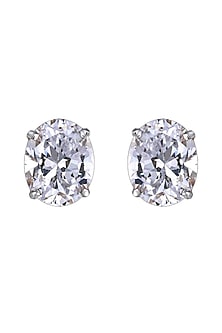 White Finish Oval-Shaped Swarovski Zirconia Stud Earrings In Sterling Silver