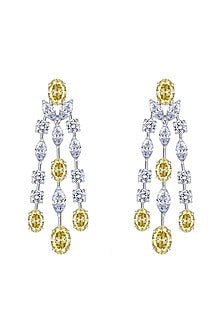 White Finish Mix-Shaped Yellow & White Swarovski Zirconia Earrings In Sterling Silver