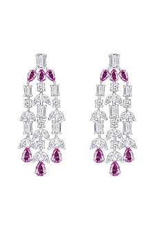 White Finish Mix-Shaped Pink & White Swarovski Zirconia Earrings In Sterling Silver