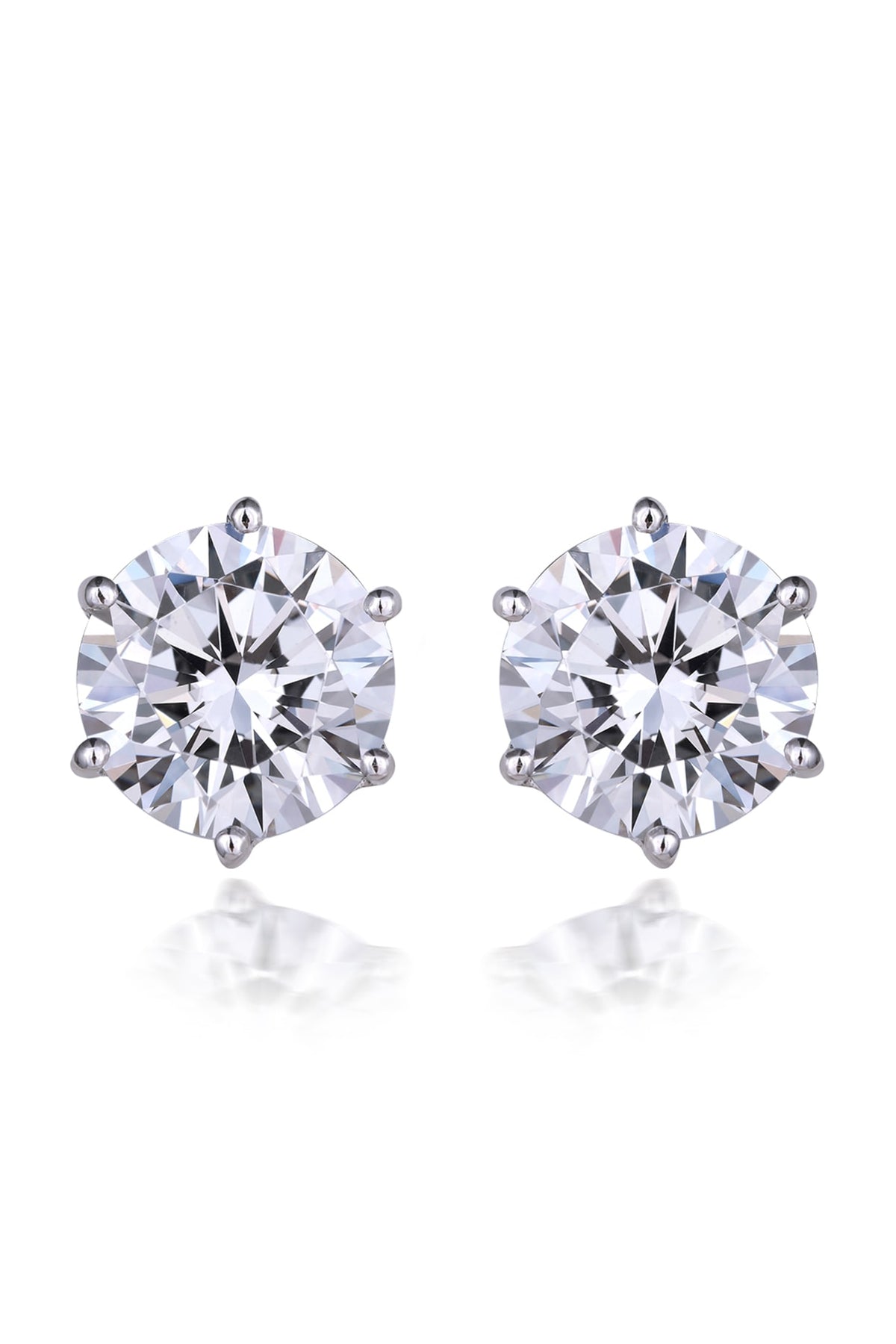 White Finish Round-Shaped Swarovski Zirconia Solitaire Stud Earrings In Sterling Silver