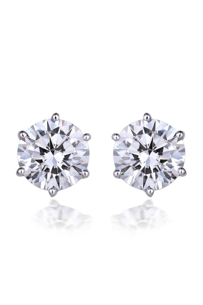White Finish Round-Shaped Swarovski Zirconia Solitaire Stud Earrings In Sterling Silver