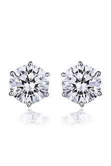 White Finish Round-Shaped Swarovski Zirconia Solitaire Stud Earrings In Sterling Silver