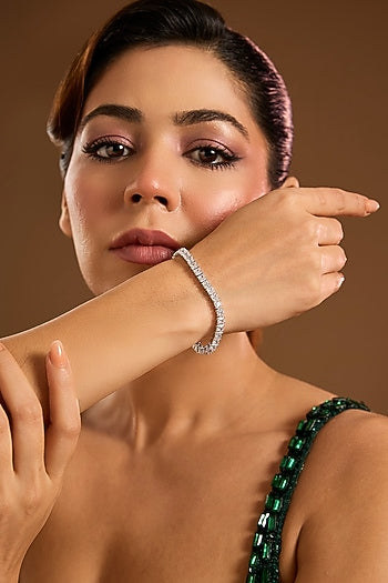 White Finish Zircon Bracelet In Sterling Silver